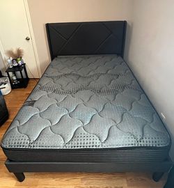 Gray, Bed Base, Headboard, Mattress