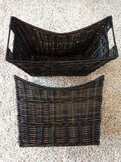 2 black wicker magazine basket