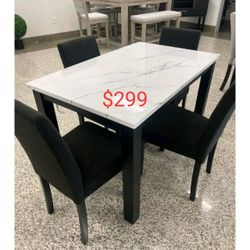 5 Piece Faux Marble Top Dining Table Set - June Sale !