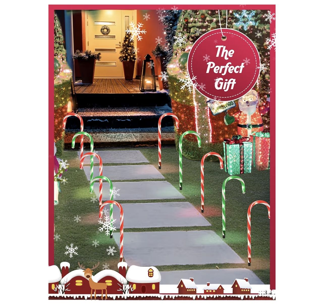 New In Box, 8 Pieces Christmas Candy Canes Lights