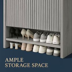 Fluted Shoe Cabinet, 41" Tall 2-Door Shoe Storage Organizer with Doors and 5 Tier Adjustable Shelves, Modern Shoe Rack for Entryway Hallway Front Door