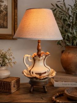 Vintage Ceramic Pitcher Lamp with Bowl Base