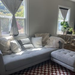 Living Spaces L Shaped Sectional Grey Couch With Ottoman