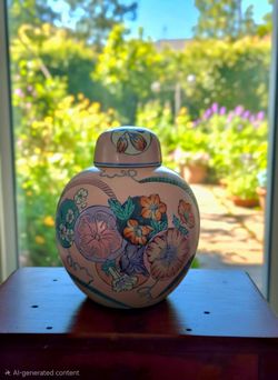 Vintage Famille Rose style Chinese porcelain ginger jar with a matching Lid 10"