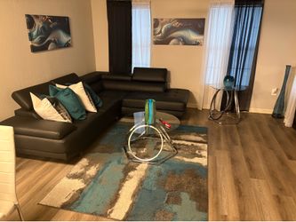 Black Leather L-Shaped Sectional Sofa