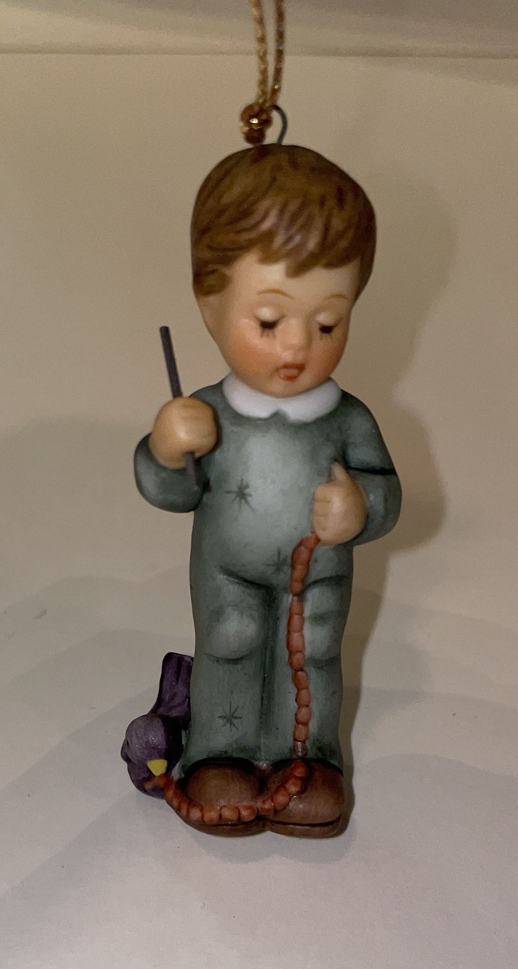 1997 Berta Hummel Goebel Boy with purple Bird Christmas Ornament cranberries