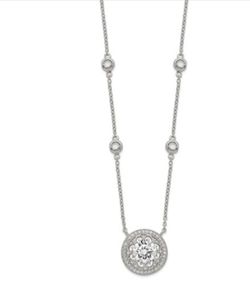 Sterling Silver Polished CZ 4 Stations Plus CZ Pendant With 2in. Ext. Necklace
