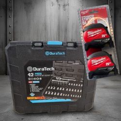 DuraTech 42-Piece Bit Socket Set + Milwaukee 25ft Tape Measures