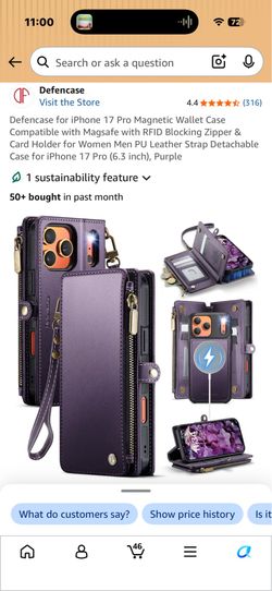 Defencase for iPhone 17 Pro Magnetic Wallet Case Compatible with Magsafe with RFID Blocking Zipper & Card Holder for Women Men PU Leather Strap Detach