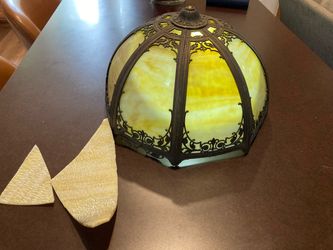 Early 20th C Slag Glass Lamp Shade needs repair