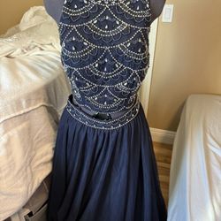 Blue Beaded Formal Dress 2 Piece 