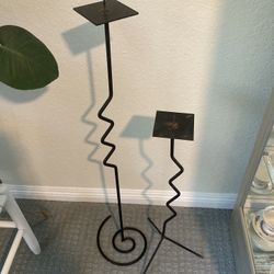 Two Metal Floor Candle Holders Squiggle Shape