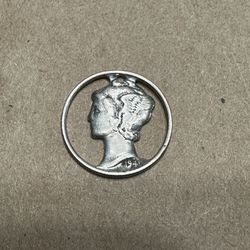 1941 Mercury Dime Pendant, 90% Silver