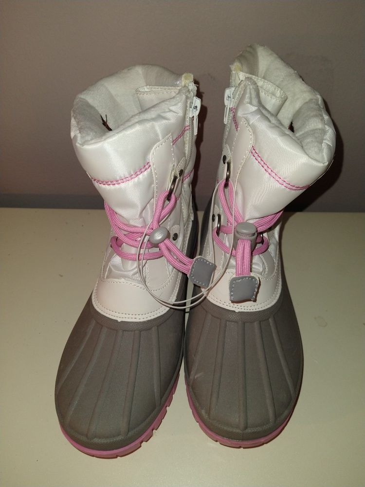 Girls Cat & Jack Snow Boots Size 4 Gray/Pink/White Thermolite Lined NEW