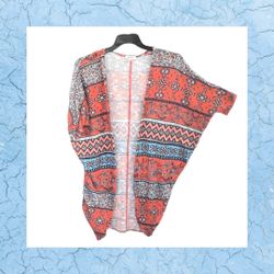 Arizona Jeans Orange Red Multicolor Floral Geometric SW Print Short-Sleeve Cardigan Women XS