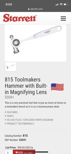 Starrett 815 Toolmakers Hammer with Built-in Magnifying Lens 53041