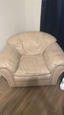 Cream Leather Oversized Accent Chair