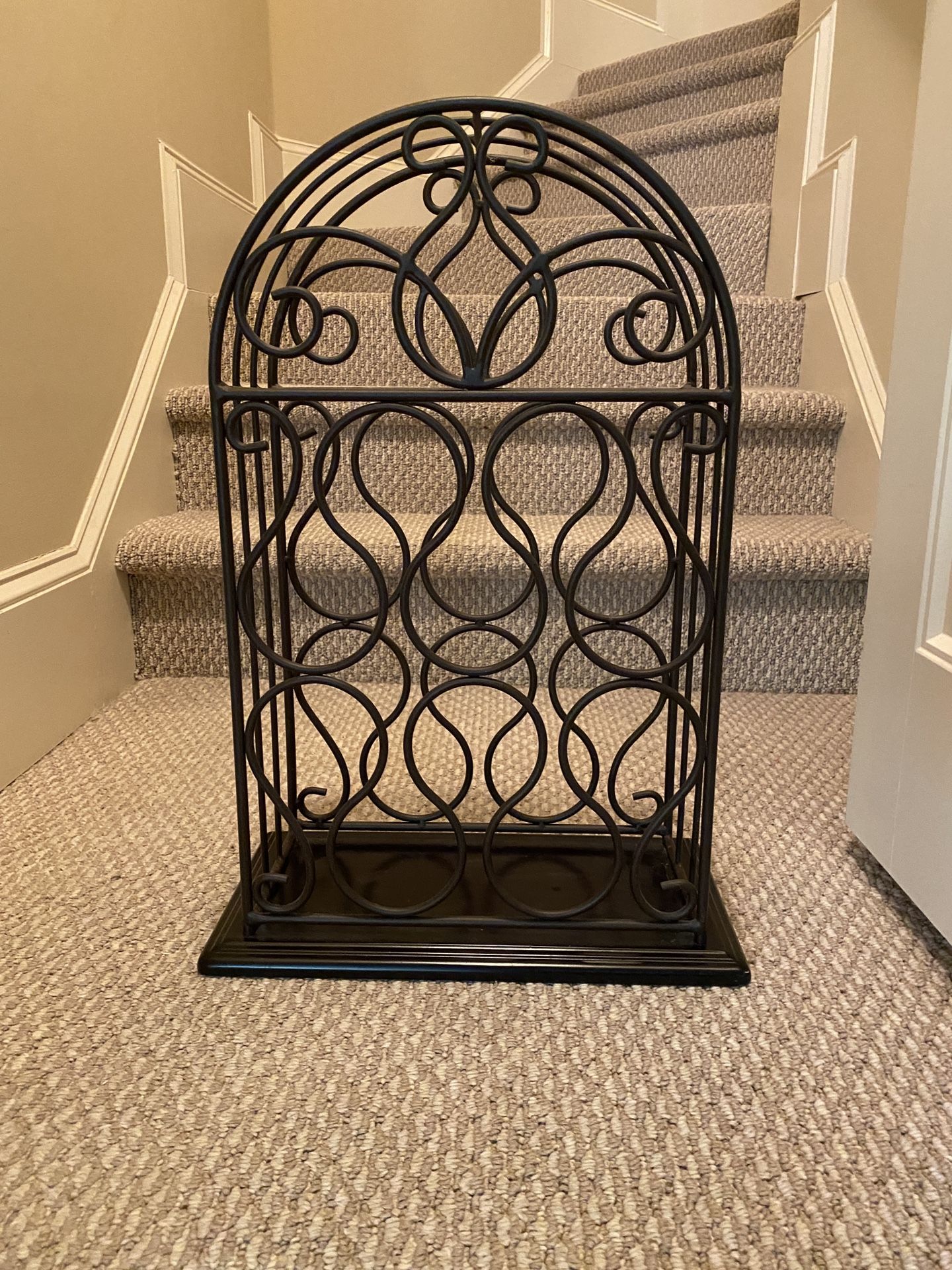 Wrought Iron and wood wine bottle storage rack