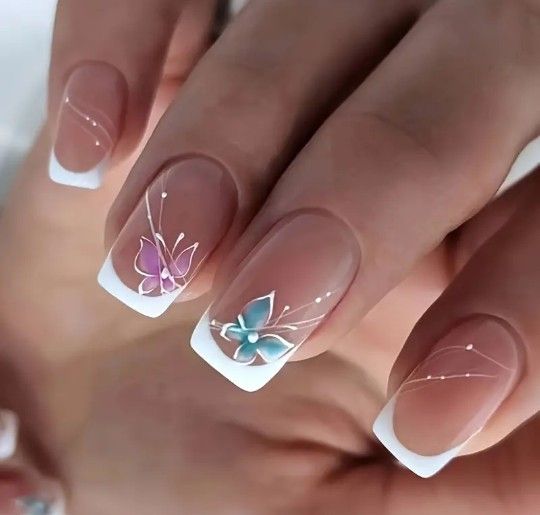 24-Pcs. Medium Square Floral Butterfly Design Press-On Nails