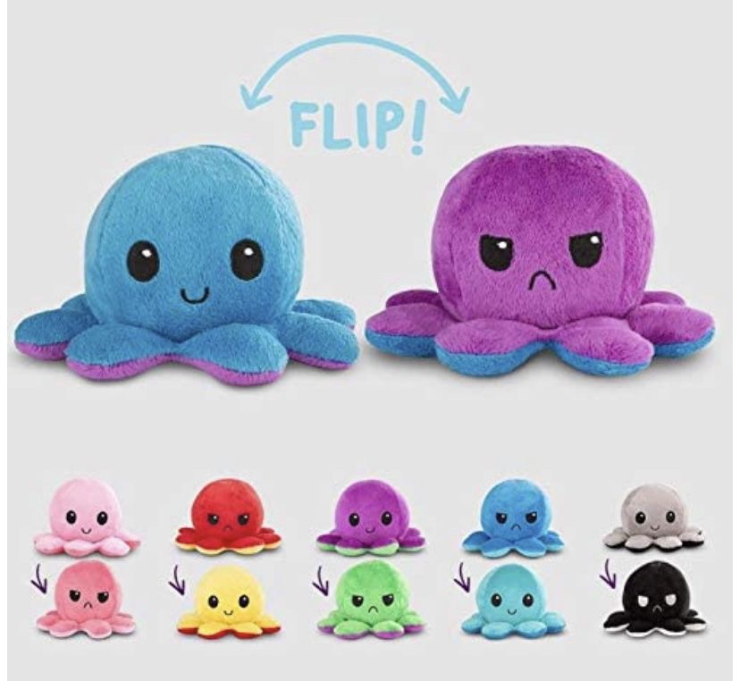 The Original Reversible Octopus Plushie | TeeTurtle’s Patented Design | Light Blue and Dark Blue | Show your mood without saying a word!