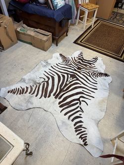 Zebra Print Cowhide Area Rug