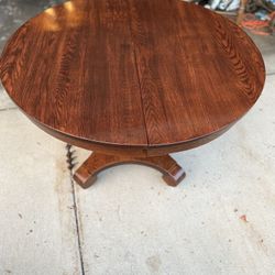 Antique 45 Inch Round Oak Empire Pedestal Dining Table