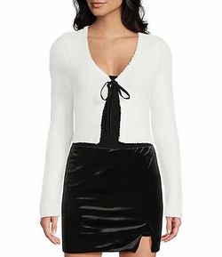 GB Velvet Tie Front Cardigan Sweater