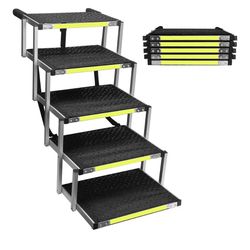 Sturdy 5-Step Aluminum Frame Dog Stair with 1680D PVC Fabric - Non-Slip, Lightweight & Portable - Ideal for Car, SUV, Truck Access - Black (98x67x43cm