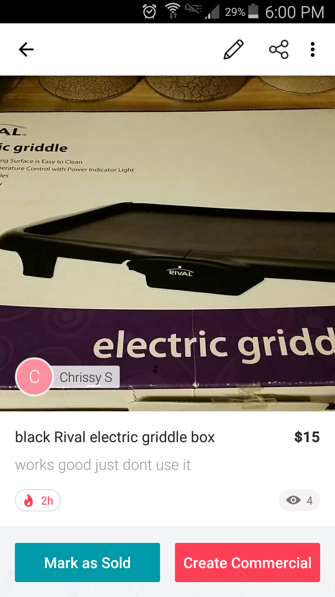 Rival electric griddle