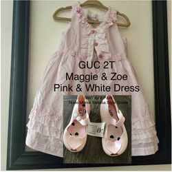 GUC 2T Maggie & Zoe Pink Dress & NWT Sz 8 Nude Mini Melissa Style Boutique Shoes Outfit