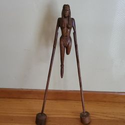 Vintage Folk Art Handmade/Hand Carved Rustic Wooden Figurine Indian Woman On Stilts