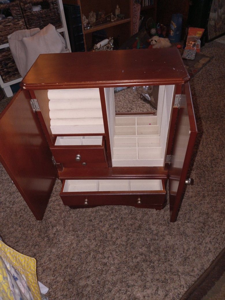 16 Vintage Wood Jewerly Box Armoire Hutch With Mirror Old Wooden Cabinet For Jewerly Holder For Dresser