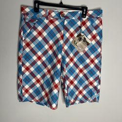 Royal & Awesome Plaid Blinder Tartan Golf Shorts Mens 36 Blue Red NWT