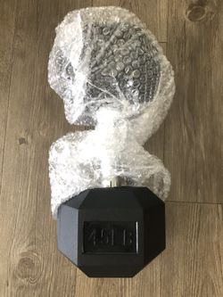 Brand New 45 lb Rubber Encased Hex Dumbbell - (Single or Pair)