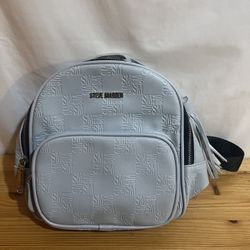 Steve Madden Mini Backpack Purse Baby Blue Logo Embossed Silver Hardware Used Good Condition $25 Meet Up In Irving @dfwgoods 