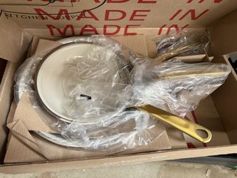 Made In Cookware - 3-Piece (Includes 8",10",12") Ceramic Non Stick Frying Pan Set (Gold Handle) - 5-Ply Stainless Clad with Stay-Cool Handle - Pr