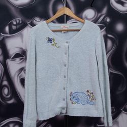 Womens Vintage 90s Winnie The Pooh Eeyore Cardigan Sweater Jacket Coat Size Large 