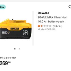 De Walt 20 Volt 10 AH Battery