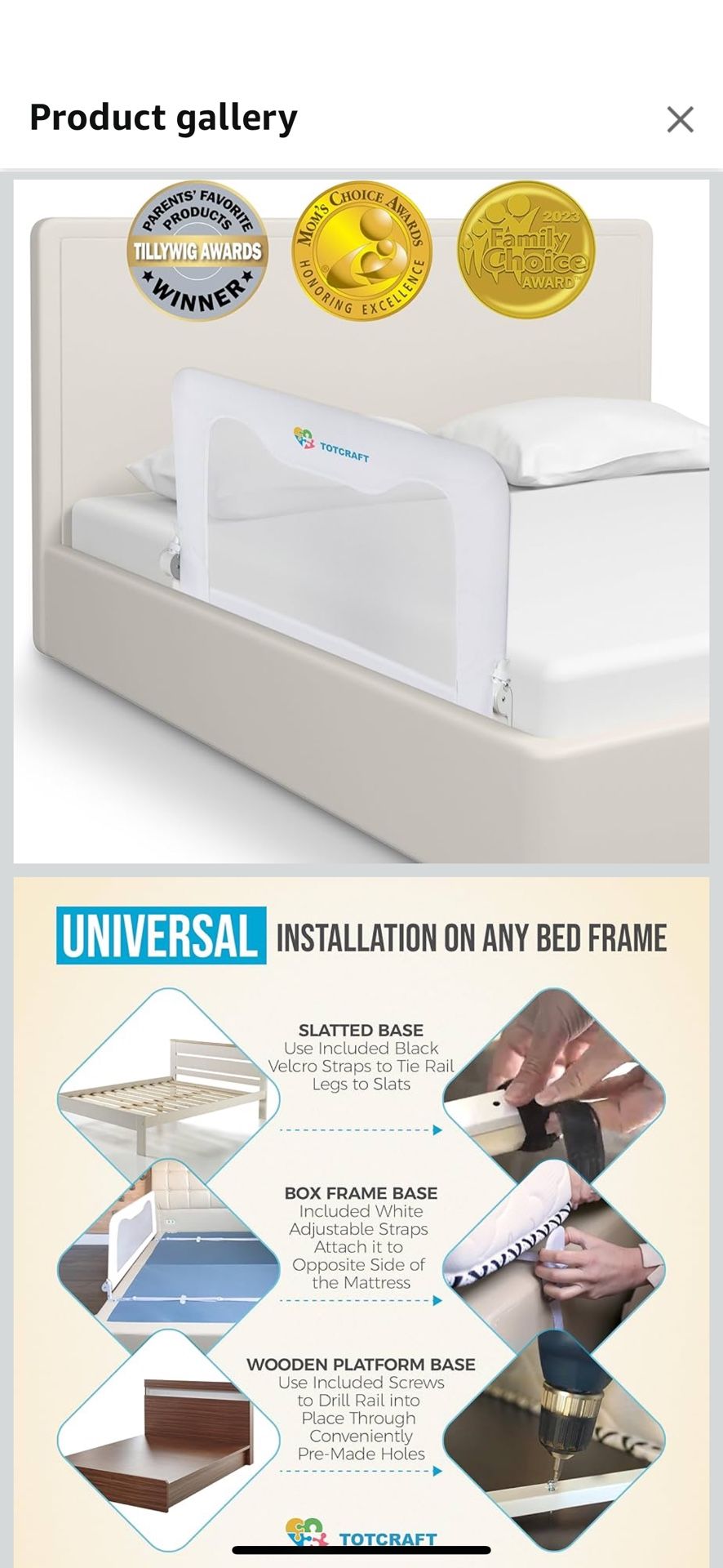 Bed Rail For Baby - 59 x 19.5” Gray