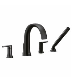Moen TS984BL Doux 4 Handle Widespread Deck Mounted Roman Tub Filler- Matte Black