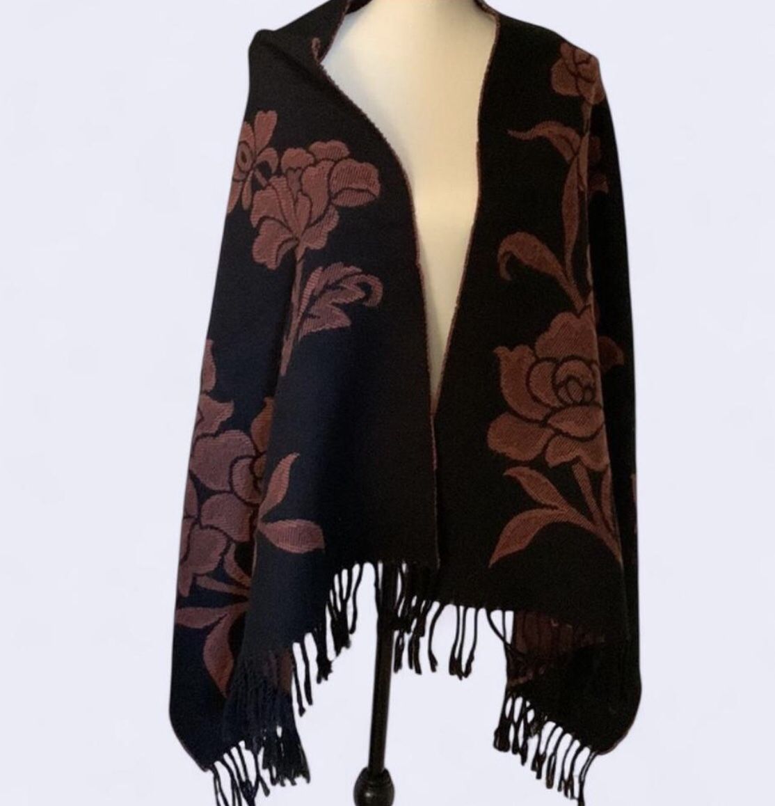 Beautiful Rich Brown Color Reversible Wool Shawl