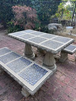 Concrete Mosaic Outdoor Table and Bench Set