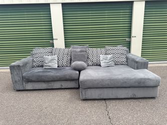 Large Plush Grey Velvet Sectional with Chaise – Deep Seating & Pillows