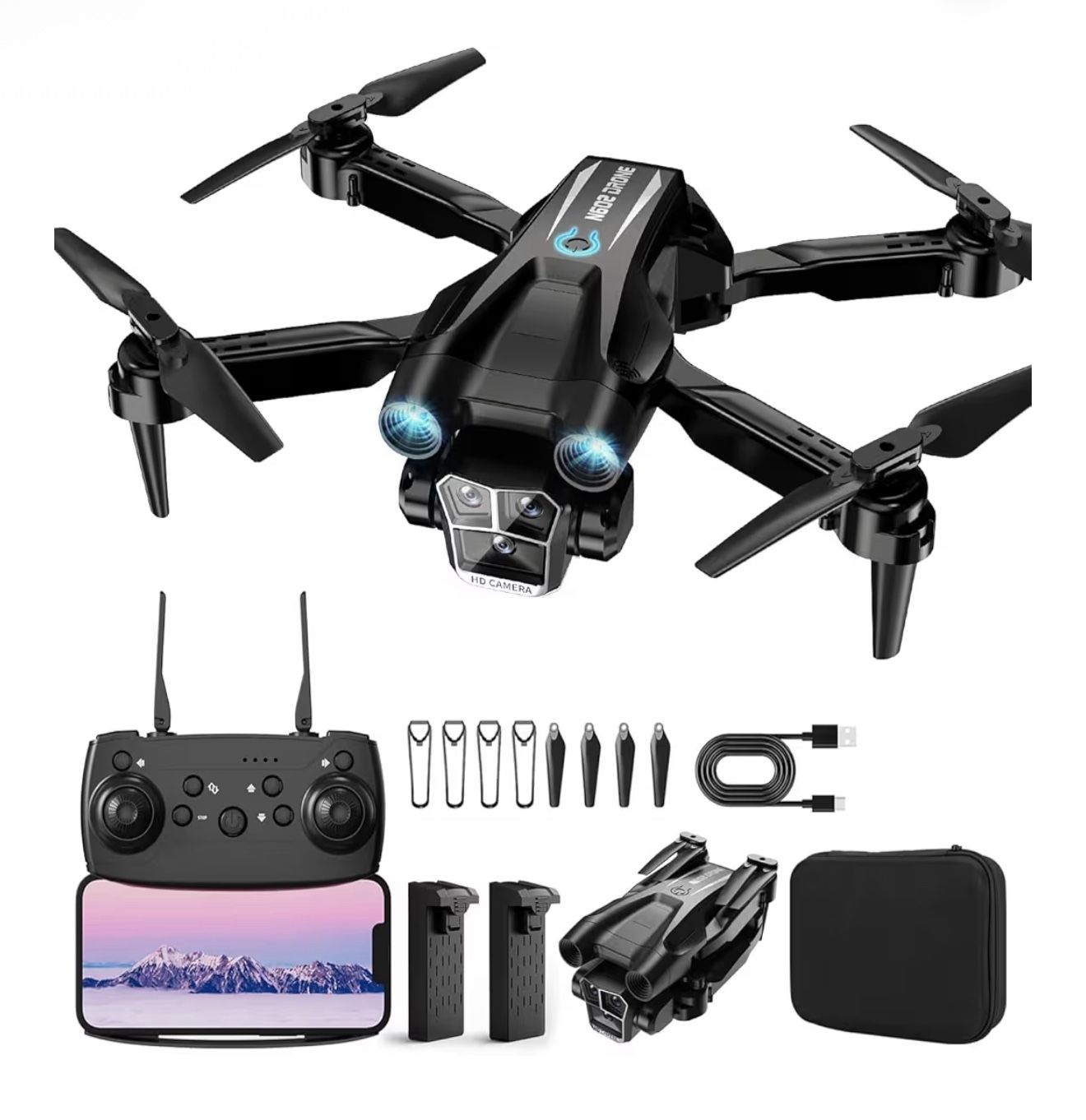Drone Con Camara 1080P HD Camera Drone – Mini RC Quadcopter, 2 Batteries, Carrying Case, For Kids