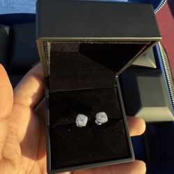 Vvs1 Square halo Moissanite Earrings pass Diamond Tester 