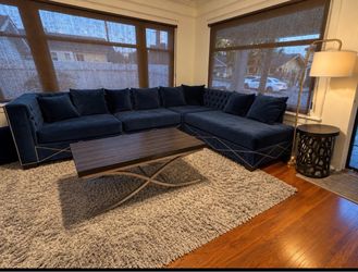 Modern Dark Wood Coffee Table with Silver Metal Base