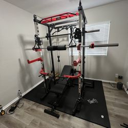 FREE DELIVERY 💥NEW !! SMITH MACHINE 💥WEIGHTS INCLUDED✅ BENCH✅7ft BARBELL✅245lbs Cast Iron Weight Set ✅💥