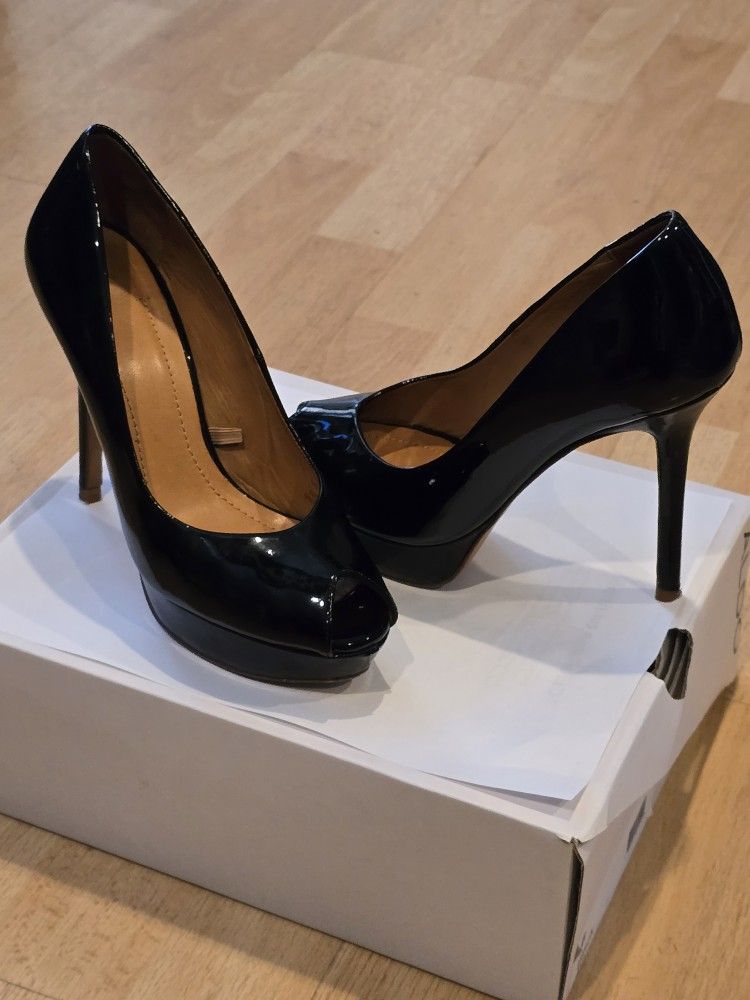 Zara Woman Black Patent Leather Peep Toe Heel