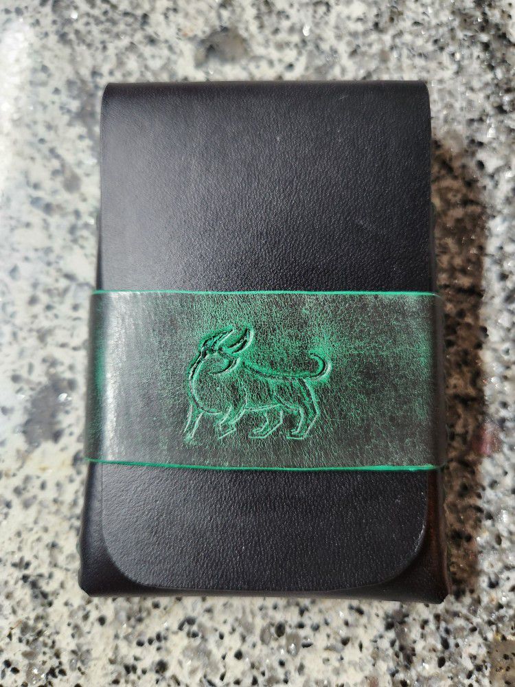 Spanish Bull Leatherworks ~ Mini Carrier Black Waxed Green Card Wallet 