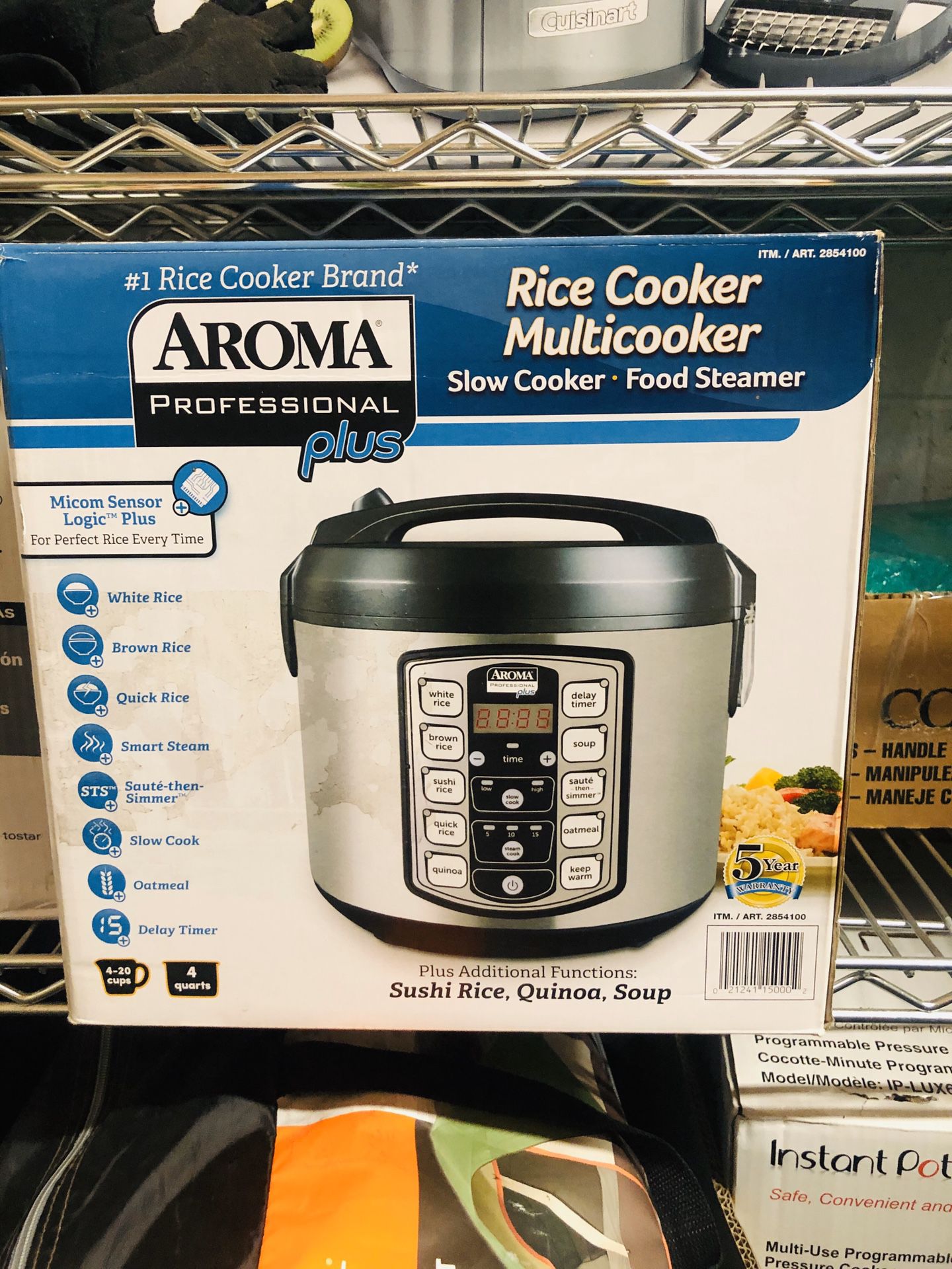 aroma professional plus arc-5000sb 20-cup (cooked) digital rice cooker, food steamer, slow cooker, stainless exterior/nonstick pot